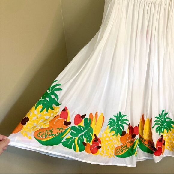 NEW FARM Rio Embroidered Fruits Side Bow Maxi Skirt Beaded Tassels White Size XL - Picture 10 of 16